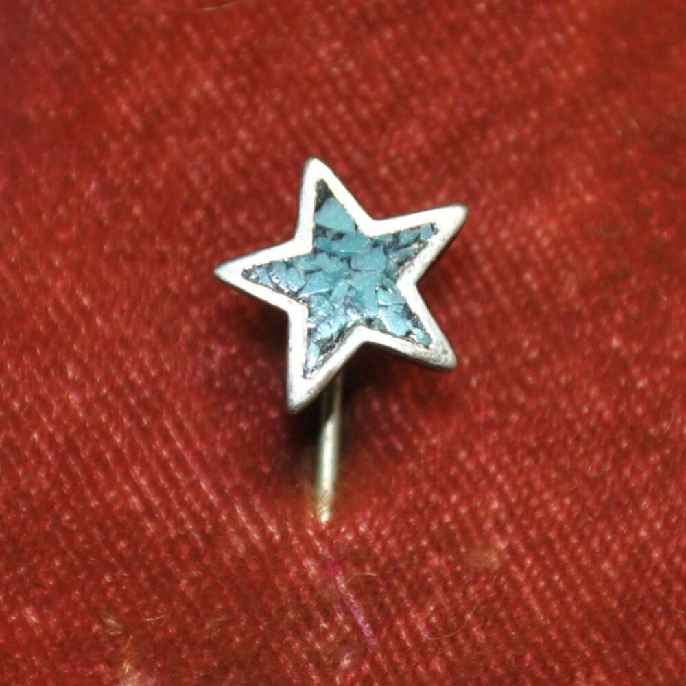 Vintage Sterling Silver Turquoise Star Stick / Tie Pin